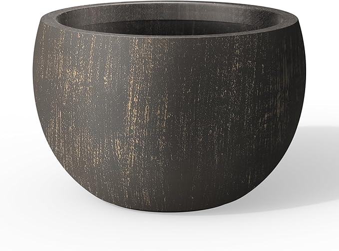 Kante 15.7" Dia Round Concrete Planter, Outdoor/Indoor Large Bowl Plant Pots with Drainage Hole and Rubber Plug for Garden Patio Balcony Home, Oil Rubbed Bronze