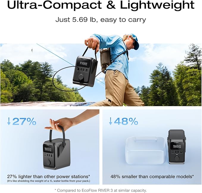 EF ECOFLOW TRAIL 300 DC Power Bank Station, 288Wh Outdoor Portable Power Station, LiFePO4 Battery, 300W DC Output, Compact Solar Generator for Camping, Travel, and Emergency Power