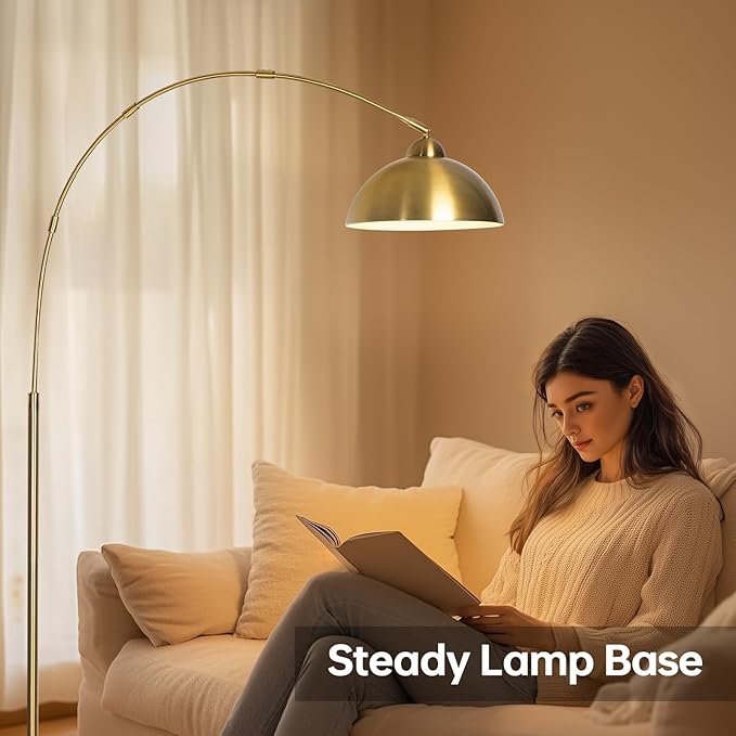 Floor Lamp with 3 Light Modes Adjustable– Modern Arc Standing Tall Lamp Dimmable Brightness, Perfect for Living Room, Bedroom, and Office, Gold