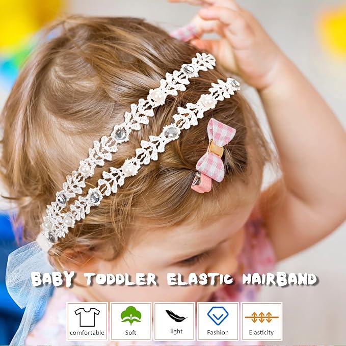 DANMY Baby Girl Super Elastic Headband,Cotton Lace Toddler Hair Band,Infant Soft Turban Hair Accessories Set