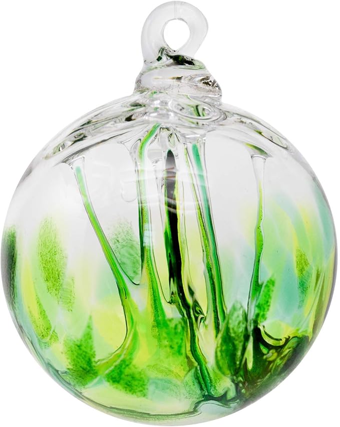 Luke Adams Glass | 3" Mini Glass Tree of Life | Handmade Ornament | Hanging Garden Gazing Ball | Indoor Outdoor Home Décor | (Adventurine Green)