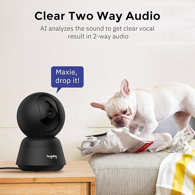 Hugolog 3K 5MP Indoor Pan/Tilt Security Camera with Auto-Focus,Ideal for Baby Monitor/Pet Camera/Home Security,Starlight Color Night Vision,Human/Pet AI,Two-Way Audio,US Cloud,Compatible with Alexa