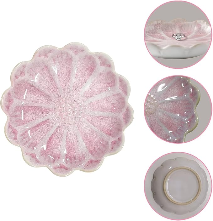 Lotus Ceramic Jewelry Tray, Small Trinket Jewelry Ring Holder Organizing Dish, for Parents Daughter Friends Sister, Birthday Gifts for Women, Pink