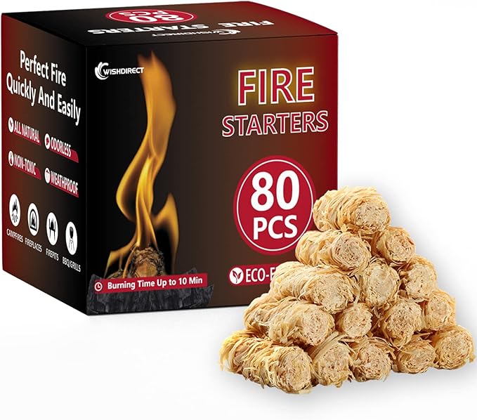 80 Pcs Fire Starters for Campfire, Fireplace, Grill, Fire Pit, Wood Stove, BBQ, Smoker - Easy & Quick Light Fire Fit Kamado Joe, Big Green Egg and Solo Stove
