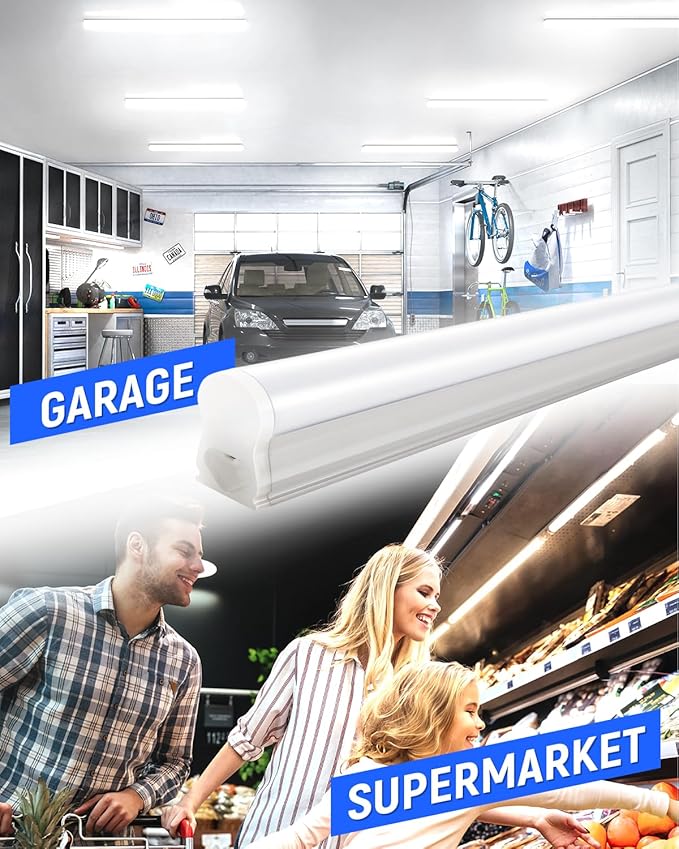 (2 Pack 4FT T5 LED Shop Light,6500K,20W,2300LM(Super Bright White) Linkable LED Integrated Fixture,Garage Ceiling and Cabinet Light,Strip Light,Corded Electric with ON/Off Switch
