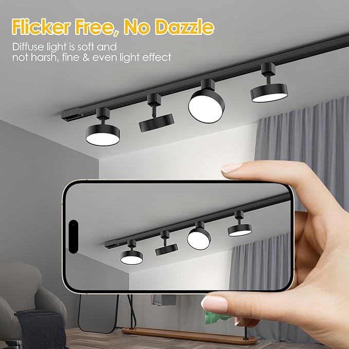 Diffuse LED Track Lighting Heads H Type Track Light Heads Dimmable Kitchen Track Lighting Fixtures Ceiling, Compatible with H Track Rails - Flicker Free CRI90+ 3000K 12W 1000lm, 1 Pack Black