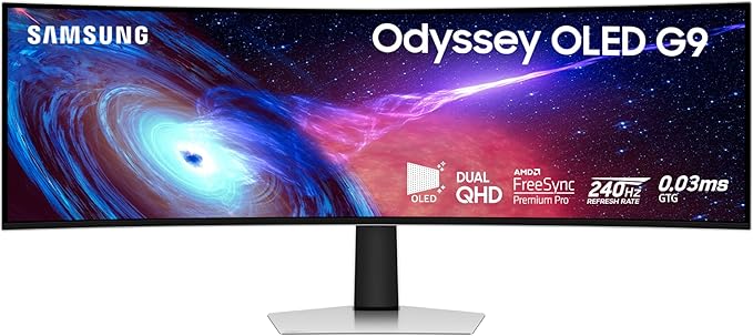 Samsung 49" Odyssey OLED (G93SC) Series Curved Gaming Monitor w QD-OLED, 240Hz, 0.03ms, DQHD, G-Sync Compatible, AMD FreeSync Premium Pro,Height Adjustable Stand,3 Yr Warranty,LS49CG932SNXZA