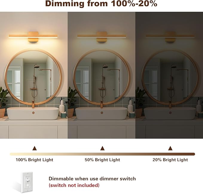 Joossnwell Bathroom Vanity Light 23.62 Inch Modern Bathroom Light Fixtures Dimmable 5CCT Led Vanity Lighting Gold and Black Bath Light Over Mirror ETL Certificated