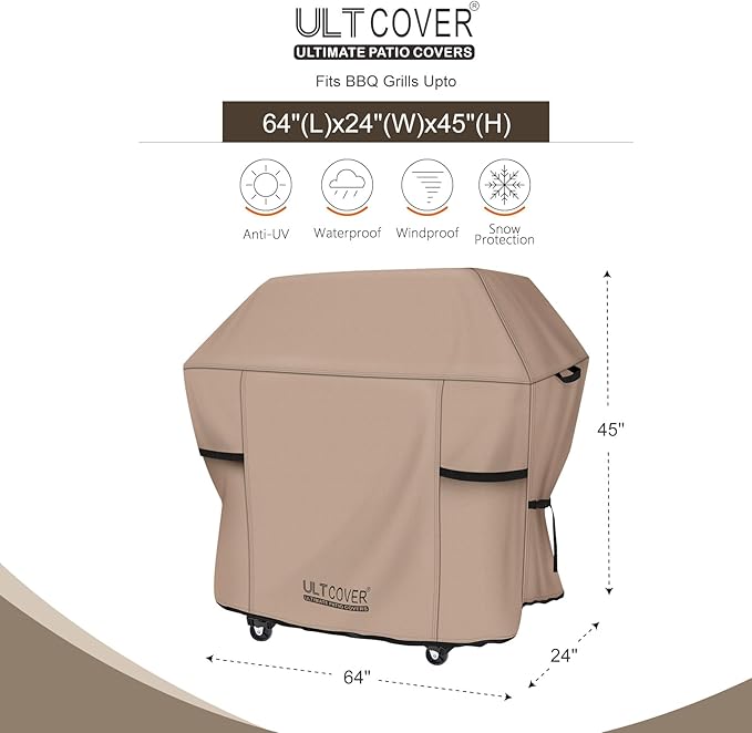 ULTCOVER Waterproof Grill Cover 64 inch, Heavy Duty BBQ Cover for 4-6 Burners Outdoor Gas Barbecue Grill