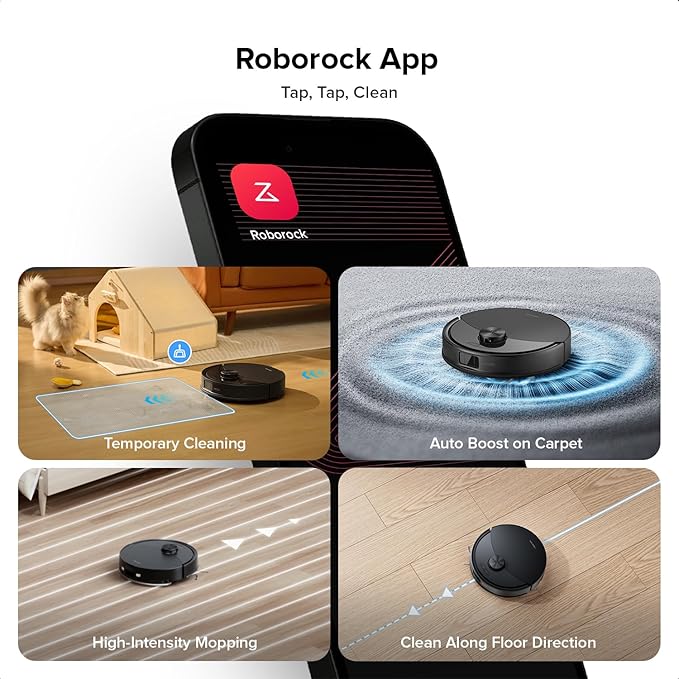 roborock Q10 S5 Robot Vacuum and Mop Cleaner, 10000Pa HyperForce Suction, Dual Anti-Tangle System, Auto-Lifting Mop, ReactiveTech Obstacle Avoidance, App Control, for Pet Hair and Carpet, Black