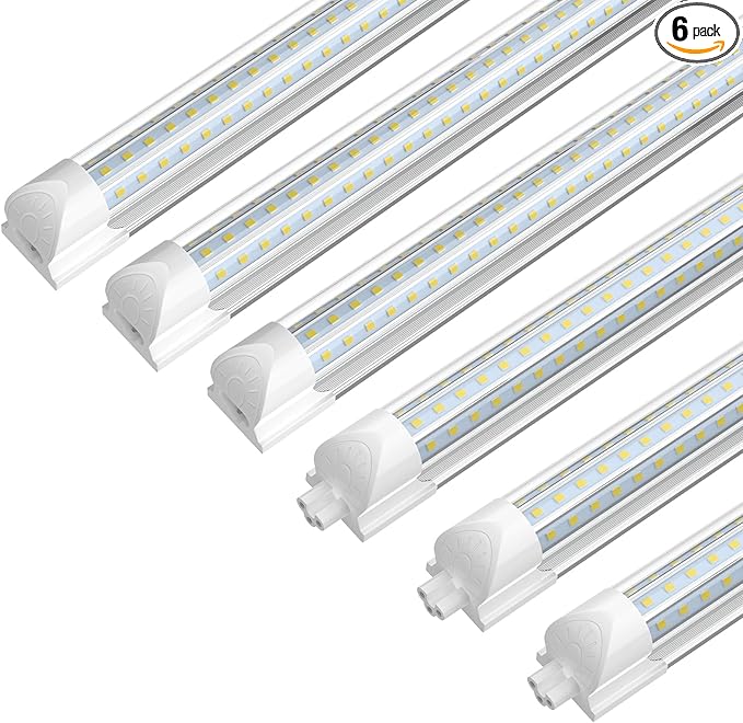 SHOPLED 4FT LED Shop Light, (6 Pack) 48W 6000K D-Shape, 7200LM Super Bright, T8 LED Tube Lights, High Output, Linkable Shop Lights with Plug for Workshop, Garage, Basement, ETL Listed