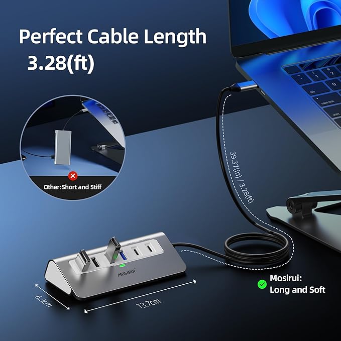 USB C Hub,Mosirui 9 in 1 USB C Hub Multiport Adapter with 4K HDMI,Type C 3.0 5Gbps,USB A 3.0/2.0,PD 100W, SD/TF Card Reader,USB C Dock for MacBook Pro/Air,iPad,iMac,iPhone,HP,Dell and More (3.3 Ft)