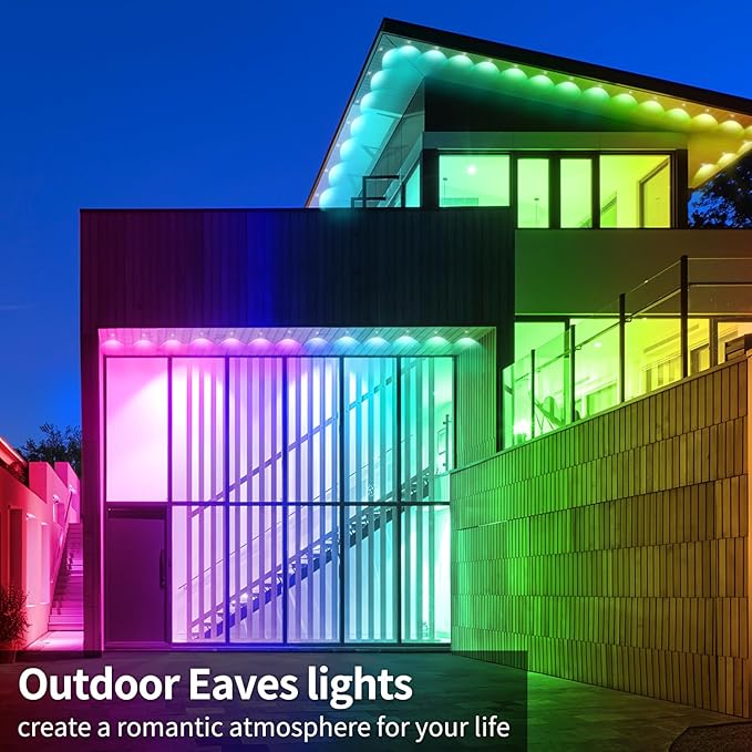 Permanent Outdoor Lights 400ft Smart Outside RGB LED Christmas Light, App Control Remote IP67 Waterproof Eternity Eaves Lighting for Halloween，House，Patio Decor ，Garden Decor, Decorations