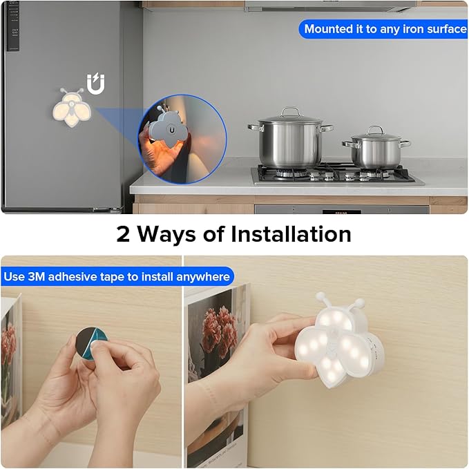 Motion Sensor Stair Lights Indoor - Rechargeable Dimmable RGBW & Warm White Night Light, Magnetic Mount Motion Activated Battery Lamp for Step Hallway Bathroom Cabinet Closet(Yellow, 4 Pack)