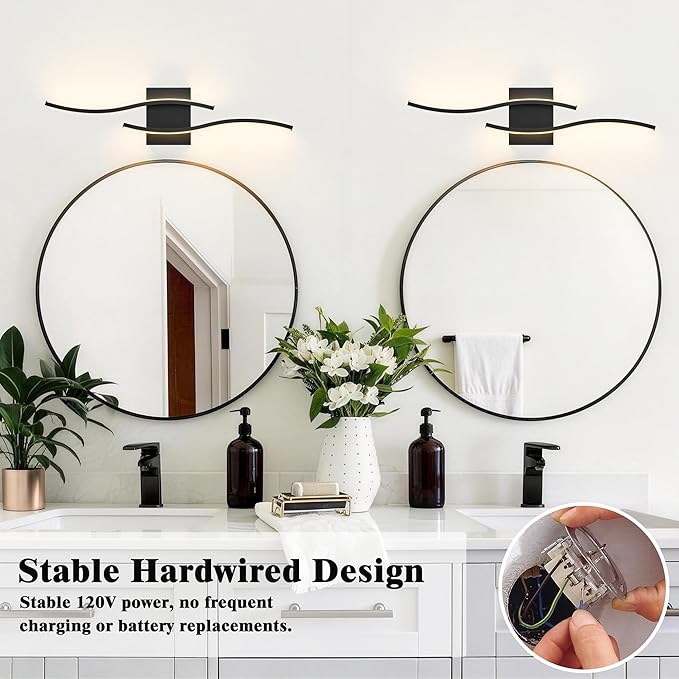 KARTOOSH 2 Pack Bathroom Vanity Lights Fixtures Over Mirror Hardwired Black Light Fixture Wall Lights 3CCT Dimmable LED Bathroom Light Fixtures 23.6 Inch Modern Wall Sconce Picture Lights for Wall
