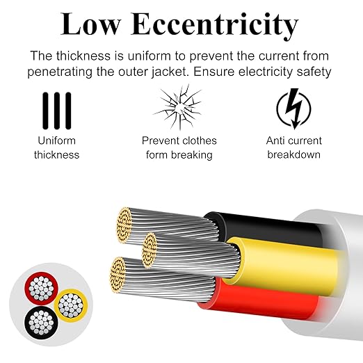 16 Gauge 3 Conductor Electrical Wire, 16.4FT Low Voltage 16/3 Tinned Copper Stranded 3 Wire Cable, 16 AWG White Flexible Extension Power Cord for Automotive, LED Lamp, Outdoor Landscape Lighting Etc