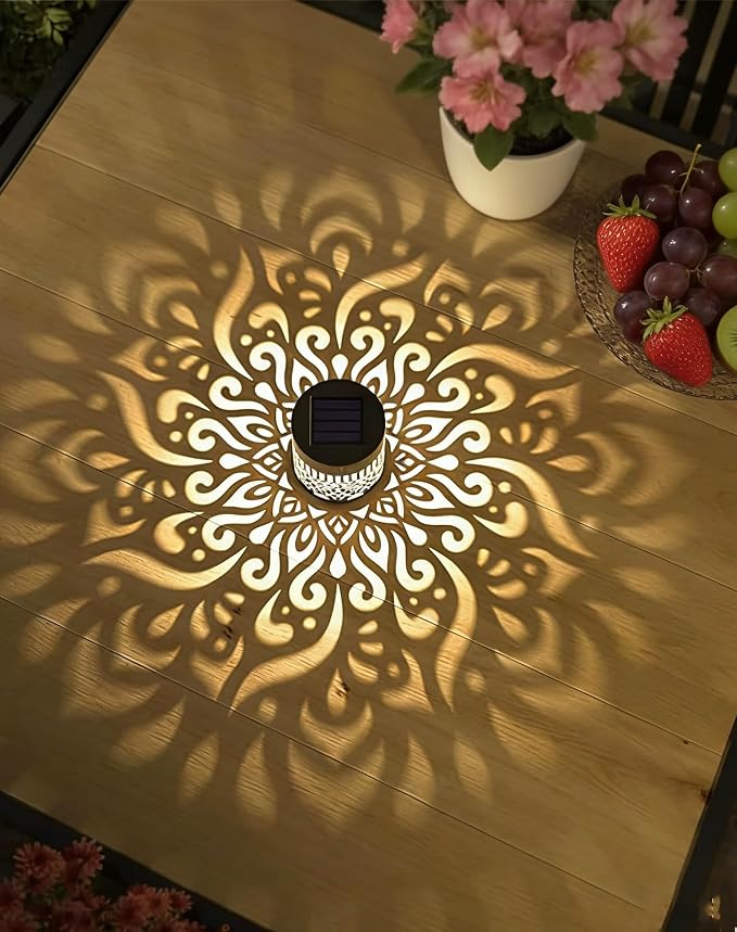 Decorative Solar Mandala Lights, 2027 New Solar Mandala Lights Outdoor, Waterproof Metal Solar Fence Lights, Warm White LED Shadow Projector, Solar Powered Garden Decor for Patio, Porch, Wall (3set)