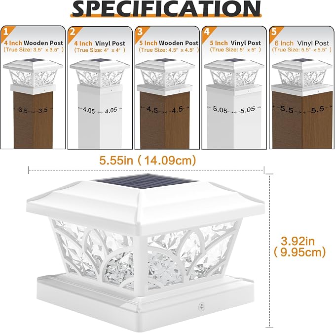 SIEDiNLAR Flickering Flame Solar Post Cap Lights 4 Modes 4 Pack, Upgrade Model for 4x4 5x5 6x6 Vinyl/Wood Posts, Waterproof Outdoor Fence Deck Patio Decor, Warm White & Blue Light (White)
