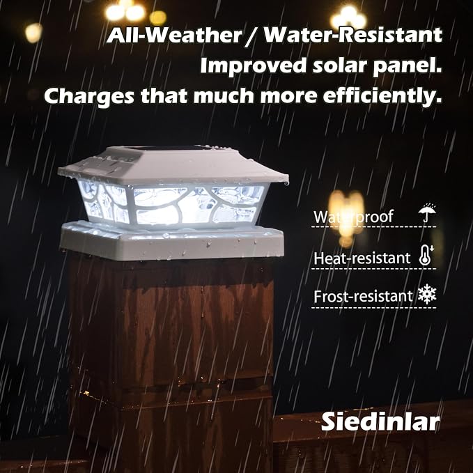 SIEDiNLAR Solar Post Lights Outdoor 4 Modes Fence Deck Post Cap Light for 4x4 5x5 6x6 Wooden Vinyl Posts Garden Patio Decor, Warm White & Cool White Dynamic Lighting White (10 Pack)