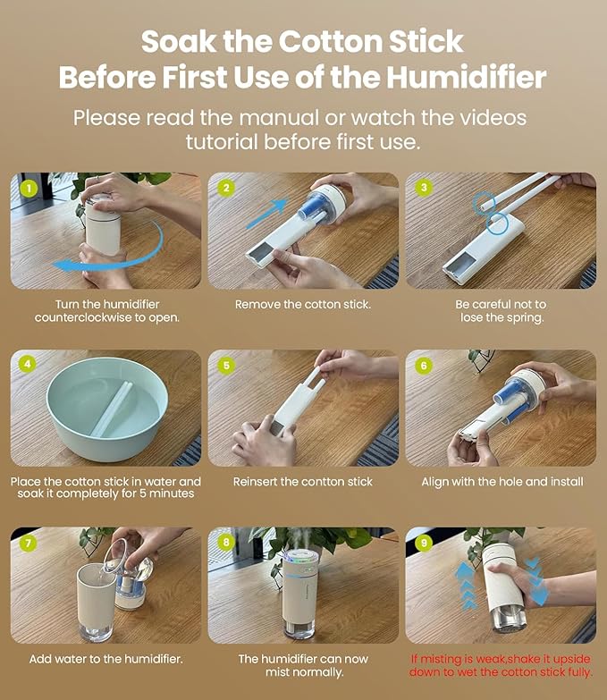 WSKEN Portable Small Humidifier for Bedroom - [Dual Nozzle Large Cool Mist] [Ambiance Lighting] [Car Smart On/Off] Ultrasonic Mini Personal Desk Air Humidifiers for Travel Office Baby Room,White