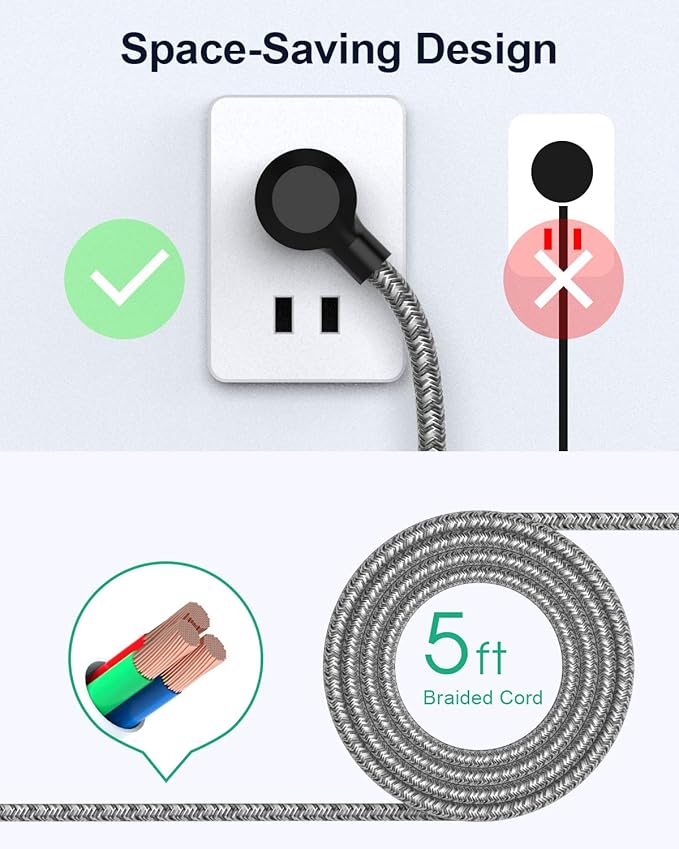 2 Pack Surge Protector Power Strip with 6 Outlets 4 USB Ports 5-Foot Long Heavy-Duty Braided Extension Cords Flat Plug 900 Joules 15A Circuit Breaker Wall Mount for Home Office ETL Listed