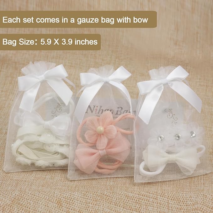 Newborn Girl Small White Lace Bow Baby girl Baptism Headband with Cross