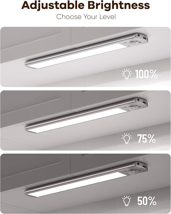 Joyzy 3 Pack Battery Operated Closet Lightings LED Rechargeable Motion Sensor Counter Light Indoor Magnetic Dimmable Above Stove Lights, Wireless Under Cabinet Lights Over Sink Light RV Step Lighitng