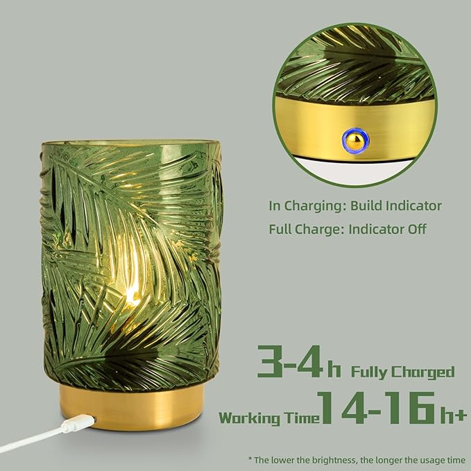 Rechargeable Battery Powered Lamp, Cordless Emergency Lamps for Power Outage, Decorative Small Accent Lamps for Entryway/Stairway/Bathroom/Corner, Dimmable Glass Battery Operated Table Lamp Indoor