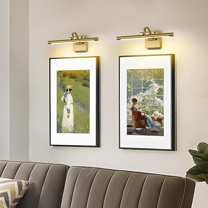 DESOOP Brass Picture Lights for Wall Hard-Wired LED Picture Lighting Dimmable Art Light Gallery Lighting for Wall Portraits Artwork 15.75 inch 7W Warm White