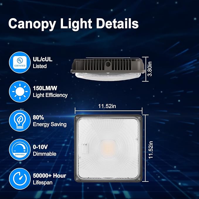 120W LED Canopy Light for Gas Station Light, 18000lm 0-10V Dimmable 5000K LED Canopy Lights, IP65 Waterproof Commercial Canopy Lights for Outdoor Garage Warehouse Shop Carpor UL Listed, 4 Pack