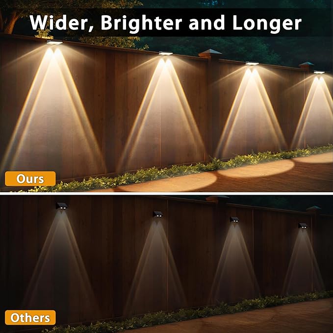Solar Fence Lights Outdoor, 8 Pack Fence Lights Solar Powered, 3 Color Modes Warm/Natural/Cool White (3000K/4000K/6000K), IP67 Waterproof Dusk to Dawn Solar Lights for Fence, Backyard, Patio, Deck
