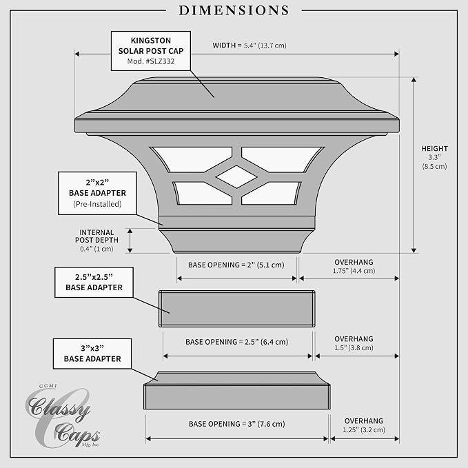Classy Caps Kingston Solar Post Cap - Fits 2"x2", 2.5"x2.5" and 3"x3" Fence & Deck Posts - Black Cast Aluminum - Warm/Cool Light Color Modes - Heavy-Duty, Real Glass - Mod. SLZ332B