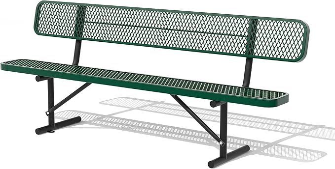 8 Feet Heavy Duty Metal Park Bench for Outside, Outdoor Bench with Backrest & Portable Frame, Commercial Benches for Shopping Malls, Stores, Parks, Patios, Decks, Green