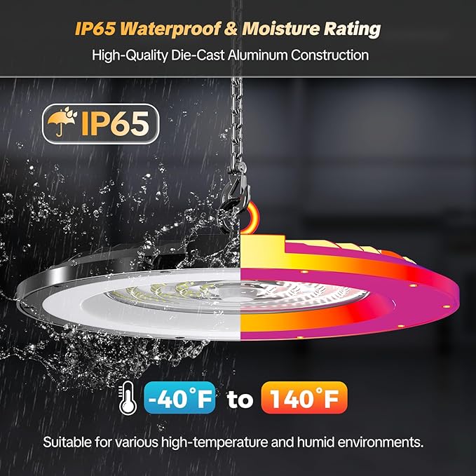 AIKVSXER LED High Bay Light UFO Shop Light 200W 30000LM 6000K Daylight Super Bright IP65 Waterproof for Warehouse Garage Barn Factory Workshop 5FT Cord with US Plug 1 Pack