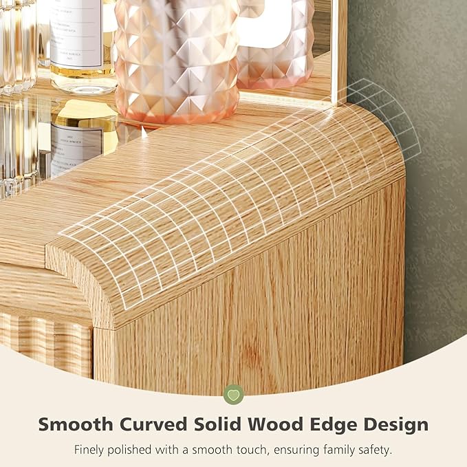 47“Makeup Vanity Desk with 44.8" Mirror and Lights, Vanity Desk with 7 Drawers, Makeup Vanity Table with a Glass Tabletop, 3 Color Modes & Adjustable Brightness Dressing Table, Bedroom,Oak