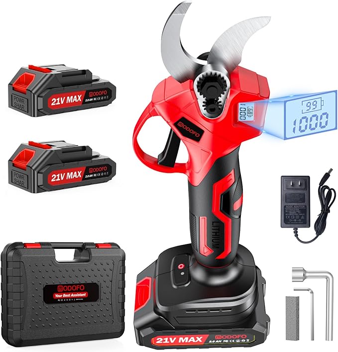 Upgraded Electric Pruning Shears,1.4" Cutting Diameter Cordless Power Pruner with LCD Display, Brushless Motor Pruning Shears with 2000mAh*2 Rechargeable Batteries for Garden Tree Pruner Branch