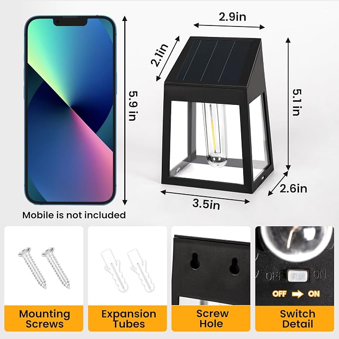 GIGALUMI Solar Fence Lights, 6 Pack Fence Outdoor Waterproof Lights Solar Powered, Warm White Yard Decorations for Garden, Post, Front Door, Backyard, Porch, Deck