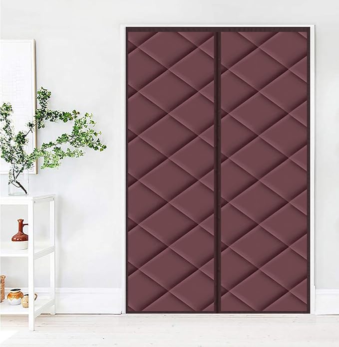 Magnetic Thermal Insulated Blackout Door Curtain Storm Wind Fleece Insulation Curtian Magnetic Screen Door with Thermal and Insulated Waterproof Noise Reduce 39" x 93" Brown