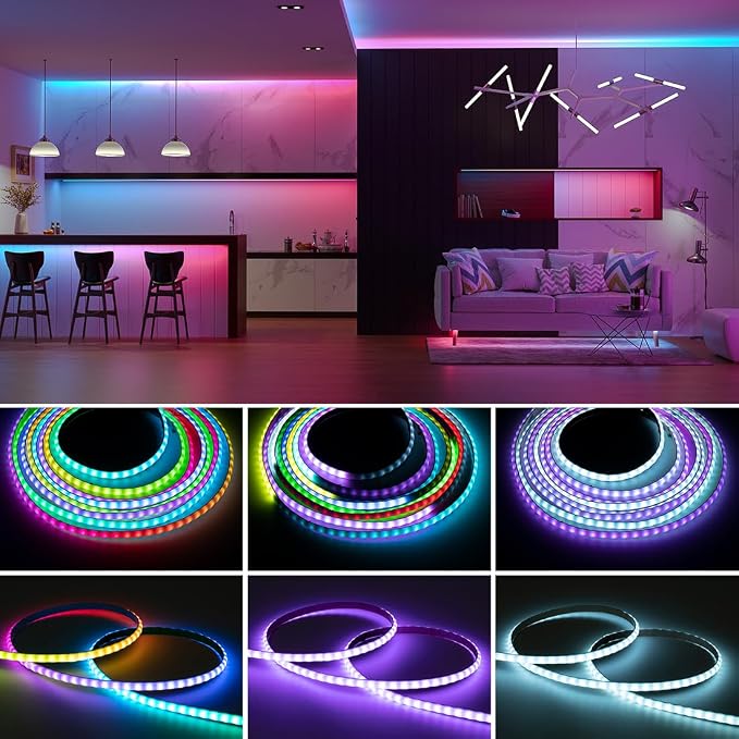 BTF-LIGHTING FCOB COB WS2812B IC RGB LED Strip DC5V 6.5FT Individual Addressable 160LED/m 320LEDs 320IC,UL Listed,Dream Color IP30 High Density Light 10mm Width for Decor(No Adapter or Controller)
