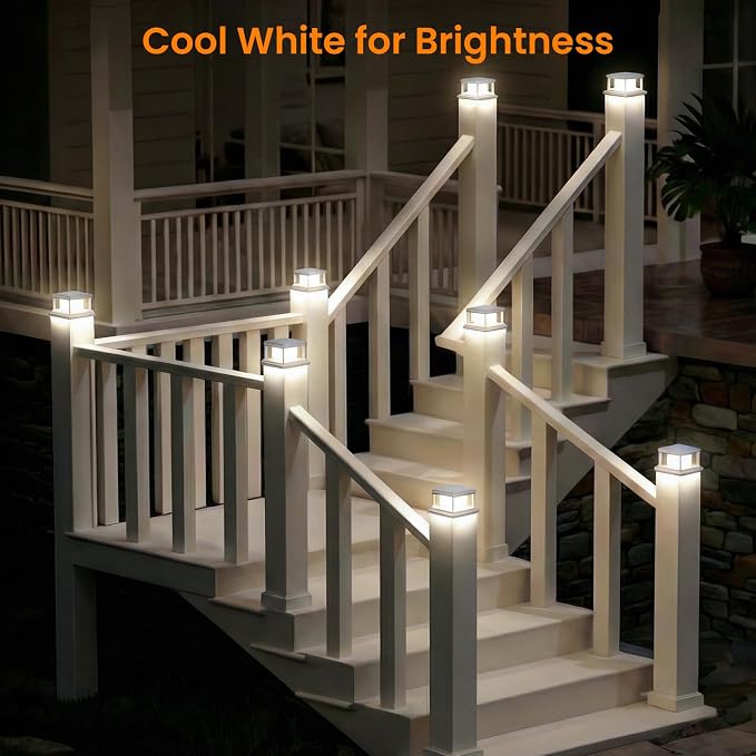 Mlambert 4 Pack Solar Post Lights Outdoor, 2 Modes LED Fence Cap Light for 4x4 Post, Waterproof Deck Light Patio Garden Decor, Warm/Cool White, White