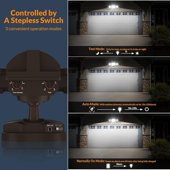 LEPOWER 1600LM LED Solar Security Lights Motion Outdoor, 5500K White Light, IP65 Waterproof Outdoor Flood Solar Light for Yard, Garage（Brown）