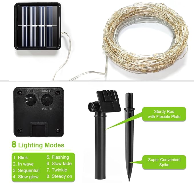 Solar String Lights Outdoor, 33 Feet 100 LEDs 8 Modes Solar Fairy Lights for Outside, Waterproof Outdoor Light for Patio Yard Christmas Tree Halloween Wedding Party Decorations, Red
