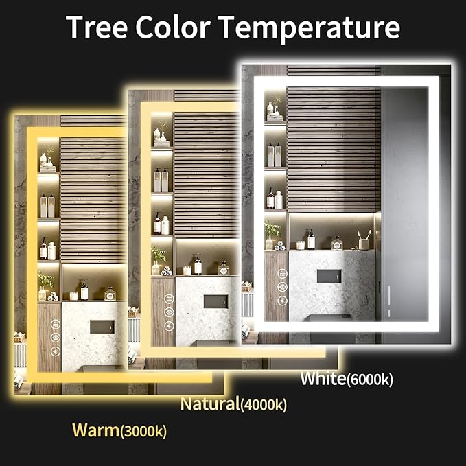20"x28" LED Bathroom Mirror with Lights, Dimmable, Anti-Fog, Lighted Bathroom Vanity Mirror for Wall, Backlit + Front Lit, Memory Function, Shatter-Proof, Tempered Glass