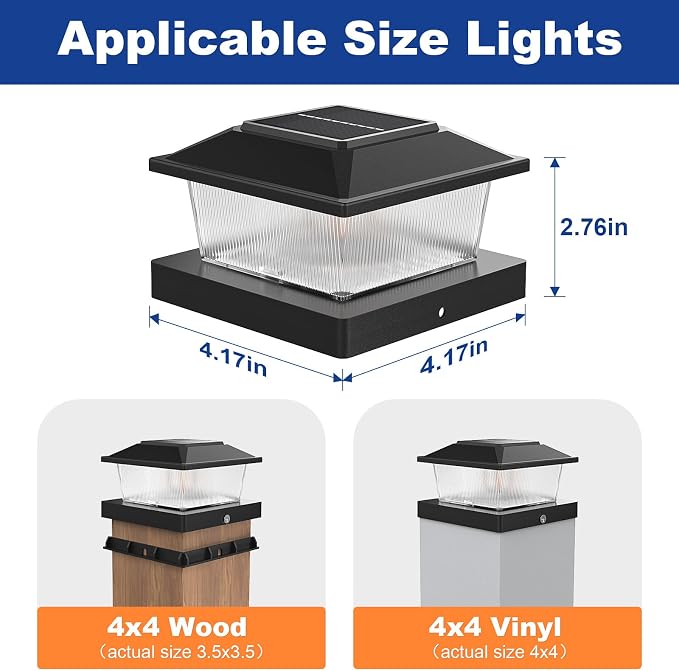 APONUO Solar Post Cap Lights with Flickering Flame & Warm White, 12-Pack for 4x4 Wood/Vinyl Posts, Solar Powered Deck & Fence Lights, Auto On/Off, IP65 Waterproof, Glossy Black