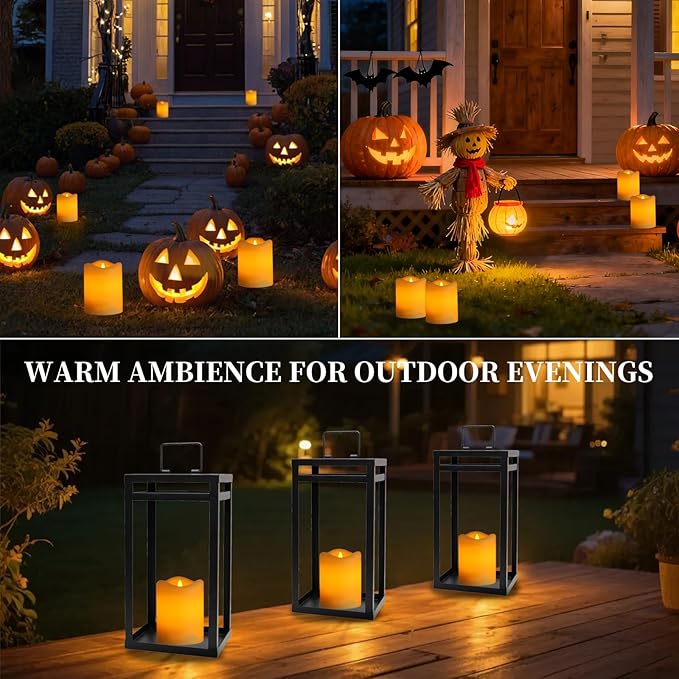 Solar Powered Candles Outdoor 6 Pack, 3"x4" IP65 Waterproof Rechargeable Solar LED Lights, Dusk to Dawn Sensor Pillar Candles for Weddings, Events, Party Decor, Garden Pathway, Yard & Patio