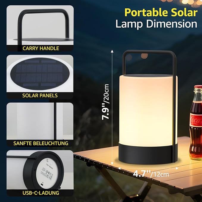 uuffoo 2 Pack Solar Lantern LED Outdoor Table Lamp Cordless Metal Frame IP44 Weather Resistant RGB and Warm White 7-15H Battery Life for Indoor Outdoor Patio Camping Restaurant Terrace By the Pool