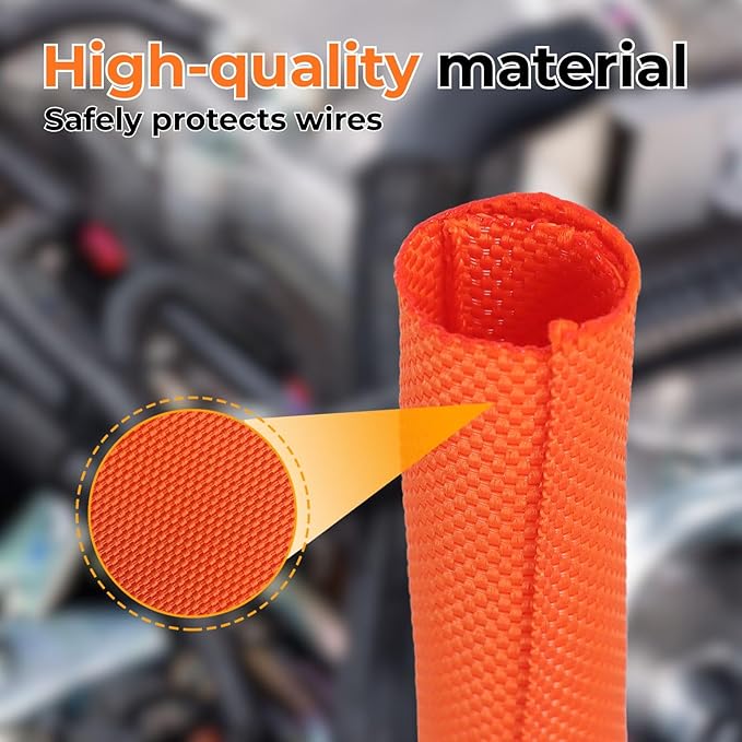 HOLED 3/16 inch Split Braided Cable Management Sleeve for USB Cable Power Cord Audio Video Cable, Wire Loom Cord Protector from Cat Dog Chewing (Orange, 10FT)