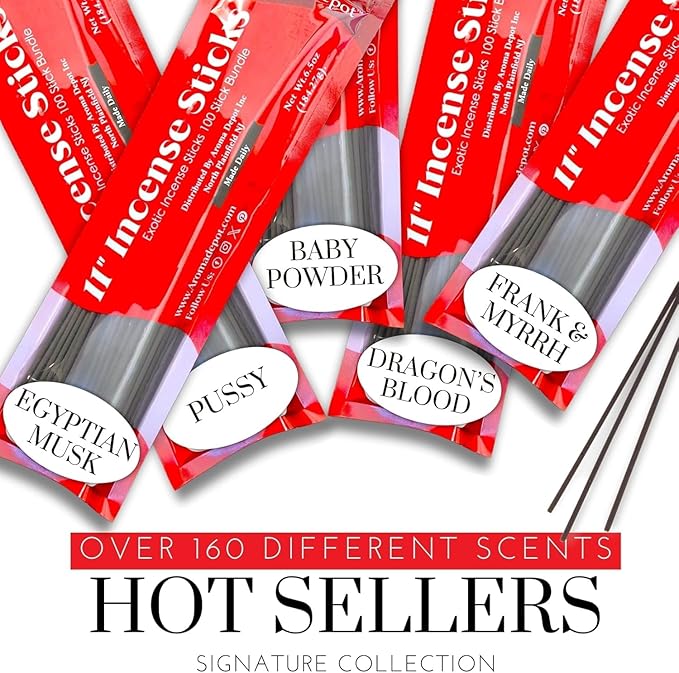 Patchouli Most Exotic 11'' Incense Sticks. Approx. 85 to 100 Sticks Per Bundle, Each Natural Stick Burns for 45 mins to 1 Hour Each. Long Lasting Guarantee 100% Pure