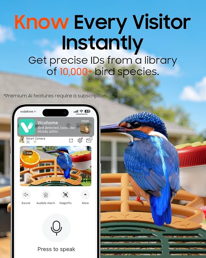 Bird Feeder with Camera, Smart Birdfeeder with Cam Solar Powered, 2K HD Video, AI Identification, Instant Arrival Alerts, IP66 Bird Bath & Feeder,Gift for BirdLover (with Stand, Dark Green)
