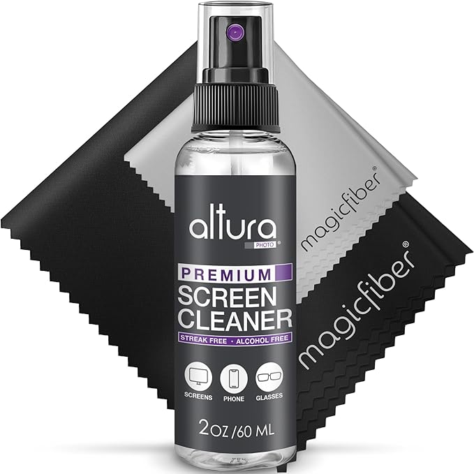 Screen Cleaner Spray & Wipe Kit (Streak & Scratch Free) Computer Screen Cleaner + 2 Microfiber Cleaning Cloths Cleaning Kit LCD LED OLED Touchscreen Flat Smart TV Monitor Laptop Electronics Car 2oz